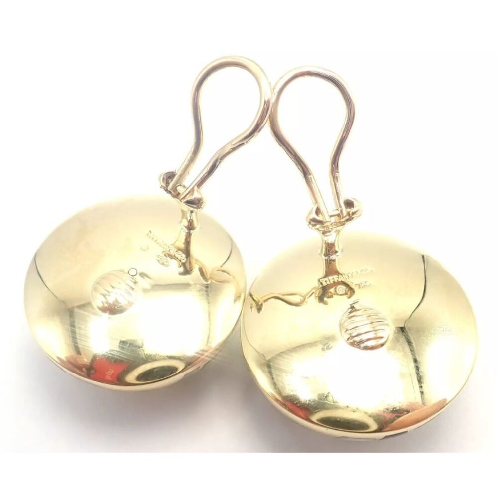 Tiffany & Co Cummings 18k Gold Mother of Pearl Black Jade Checkerboard Earrings - Picture 3 of 11
